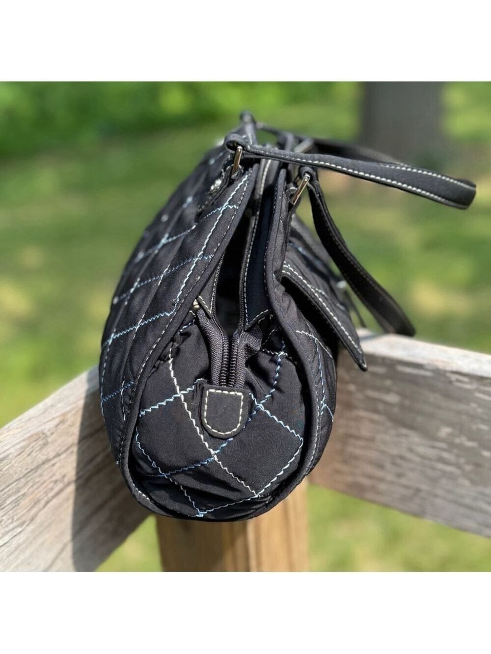 Vera Bradley Sausalito Quilted Handbag in Black Microfiber & Blue Stitch Detail - Picture 9 of 12